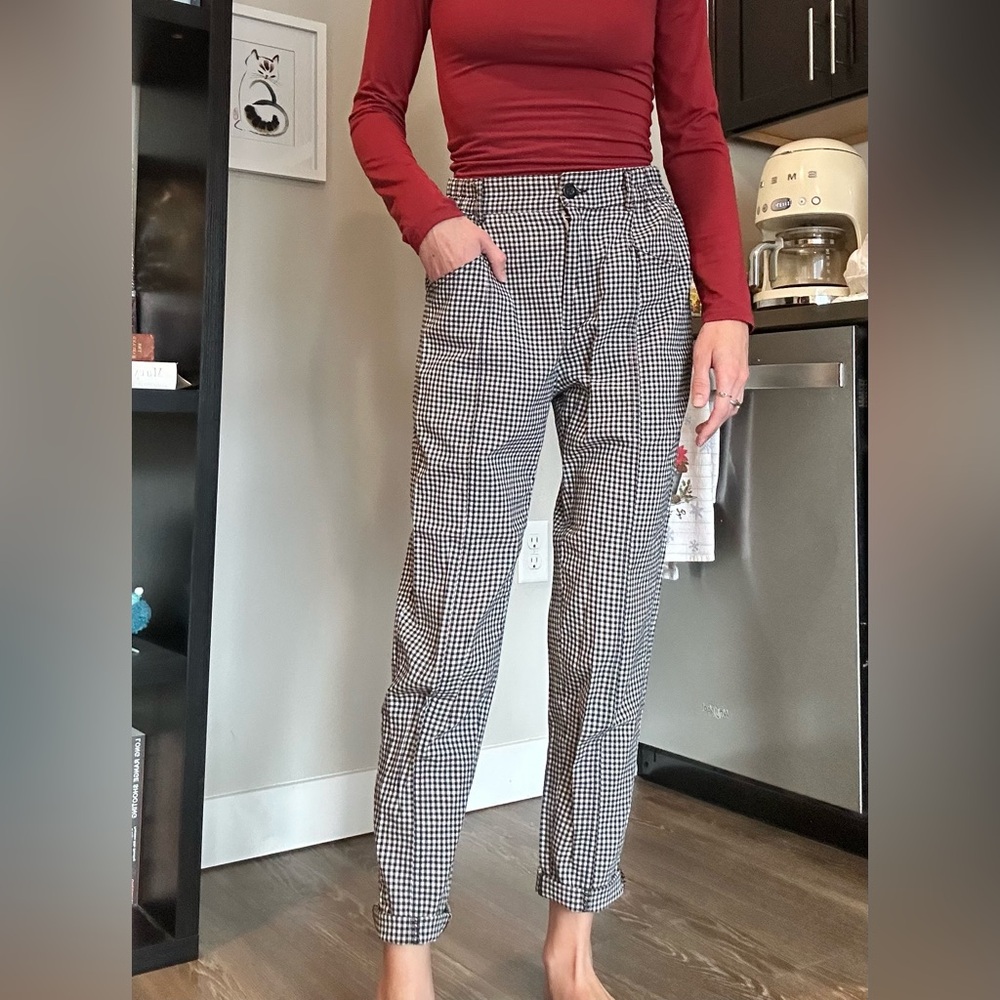 Black and white gingham print pants